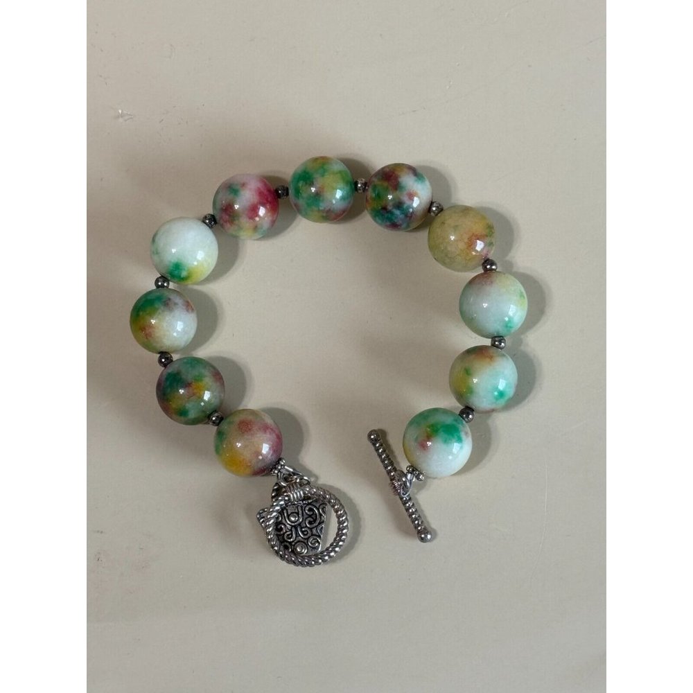 Vintage Muticolor Quartz Agate Gemstone Bracelet 8" - Picture 2 of 7